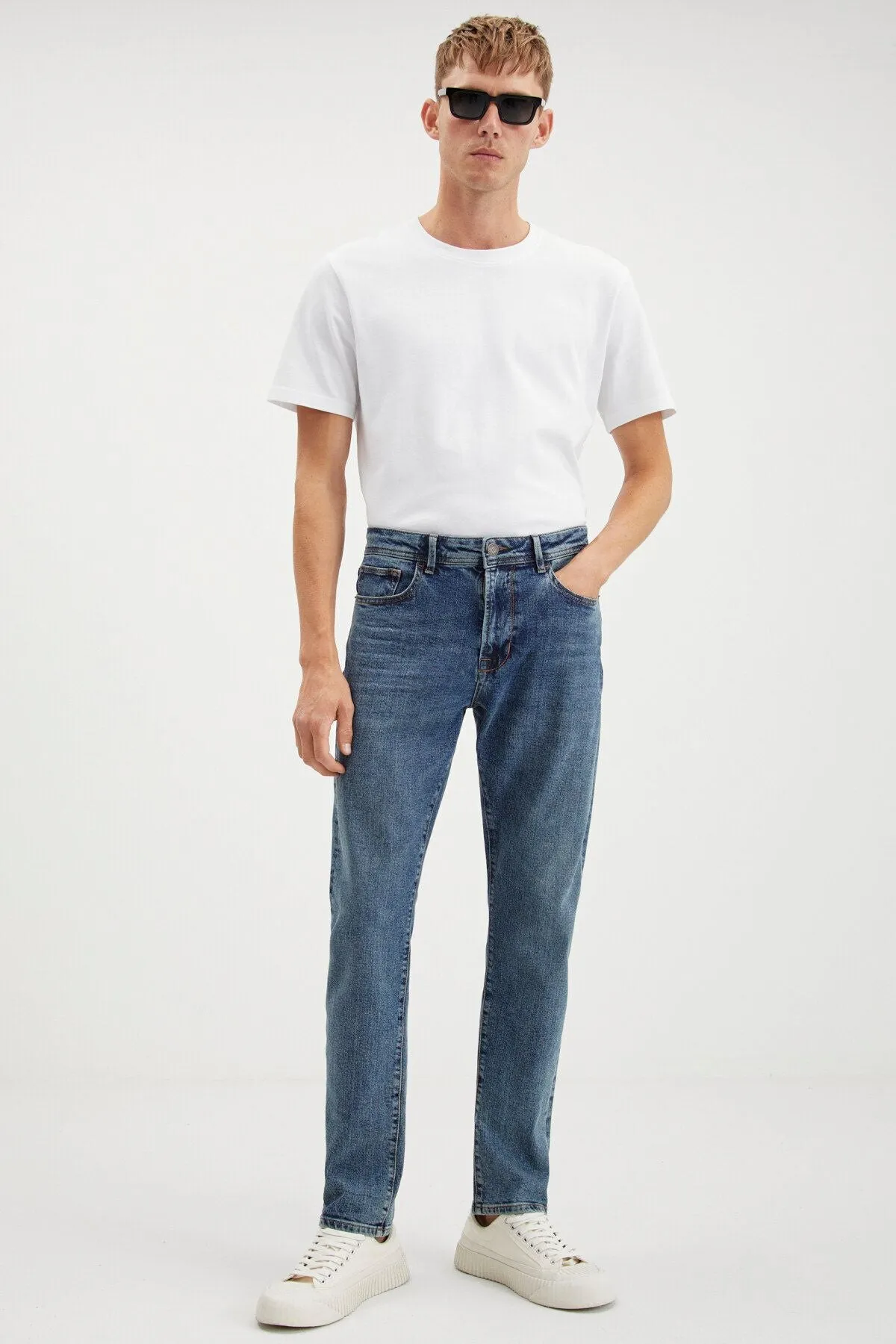 Antonıa Erkek Tappared Fit Boru Paça Kalın Dokulu Esnek Yapılı Magic Denim Kot Açık Mavi Jeans