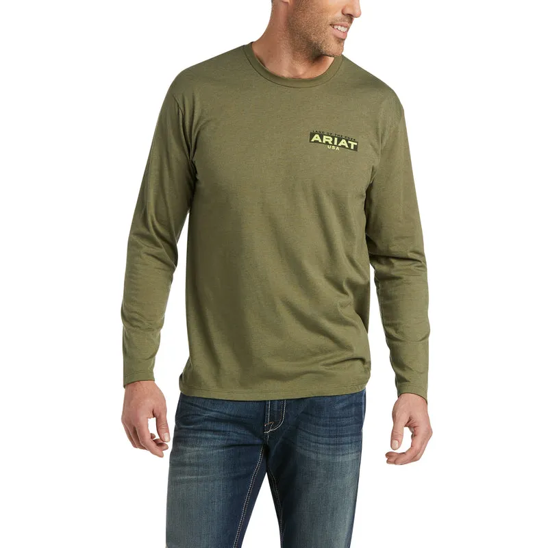 'Ariat' Men's Ariat Land Long Sleeve Tee - Military Heather