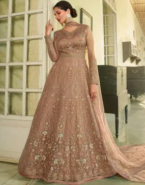 Beige Anarkali style Gown Semi-Stitched Suits