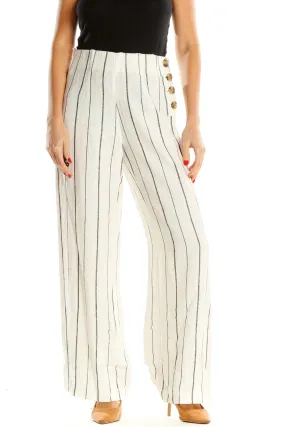 Beige Striped Casual Pants