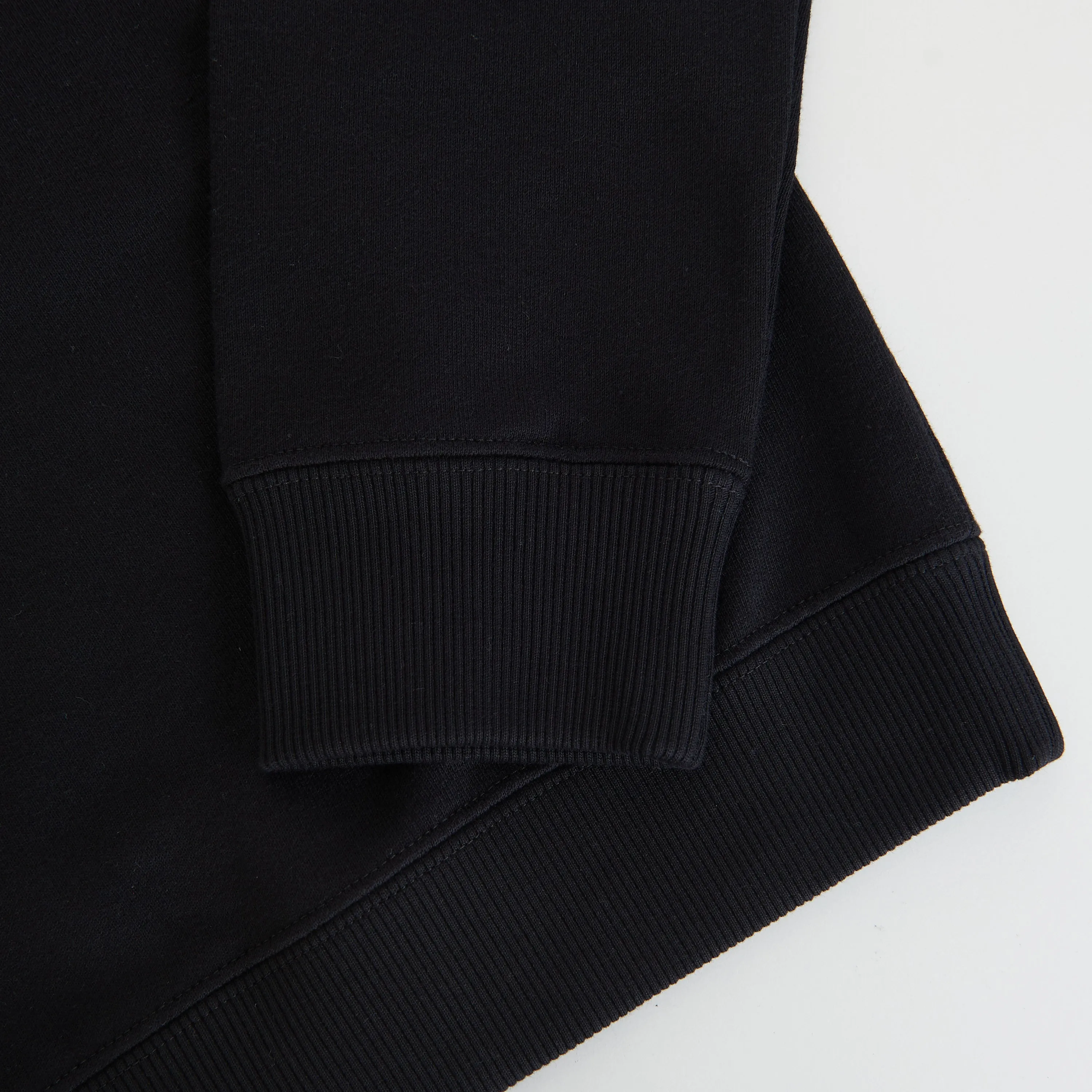 Black Crewneck Raglan-Sleeve Sweatshirt - Cotton, Grosgrain Detail