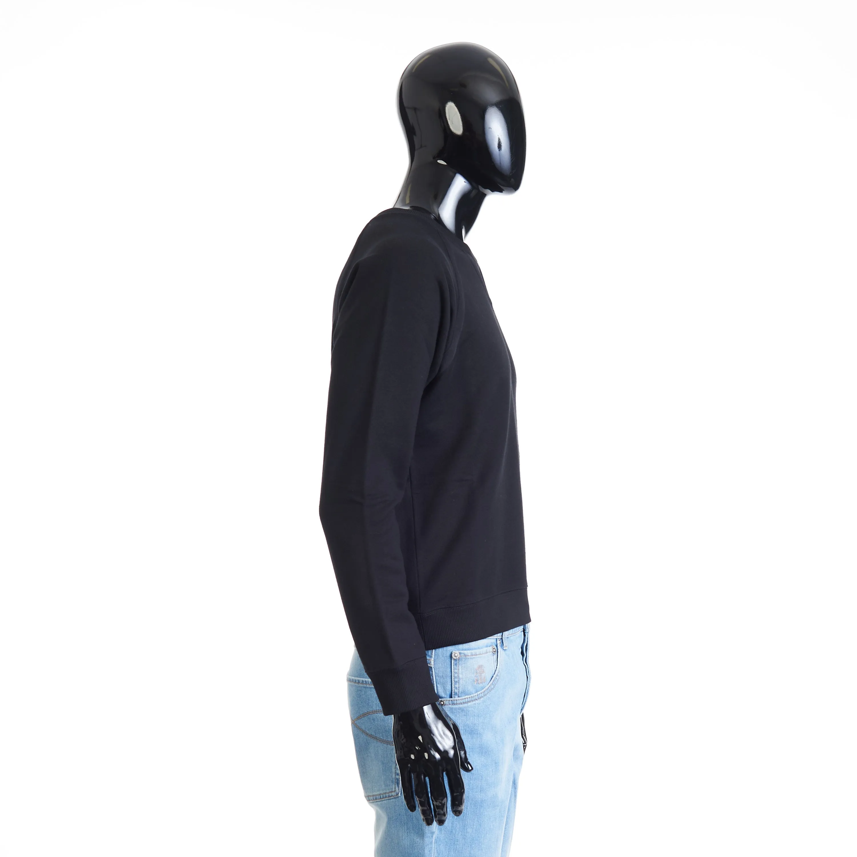 Black Crewneck Raglan-Sleeve Sweatshirt - Cotton, Grosgrain Detail
