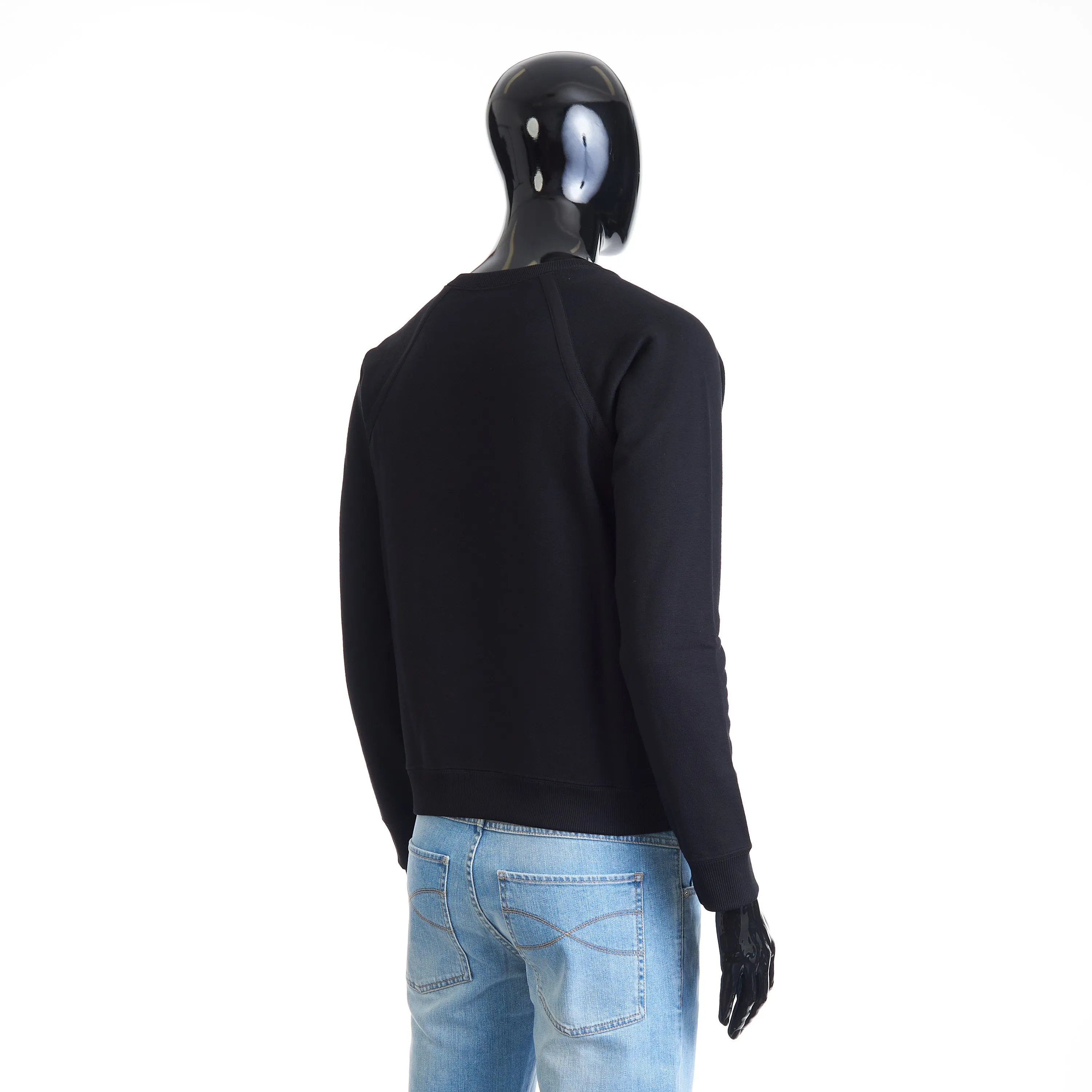 Black Crewneck Raglan-Sleeve Sweatshirt - Cotton, Grosgrain Detail