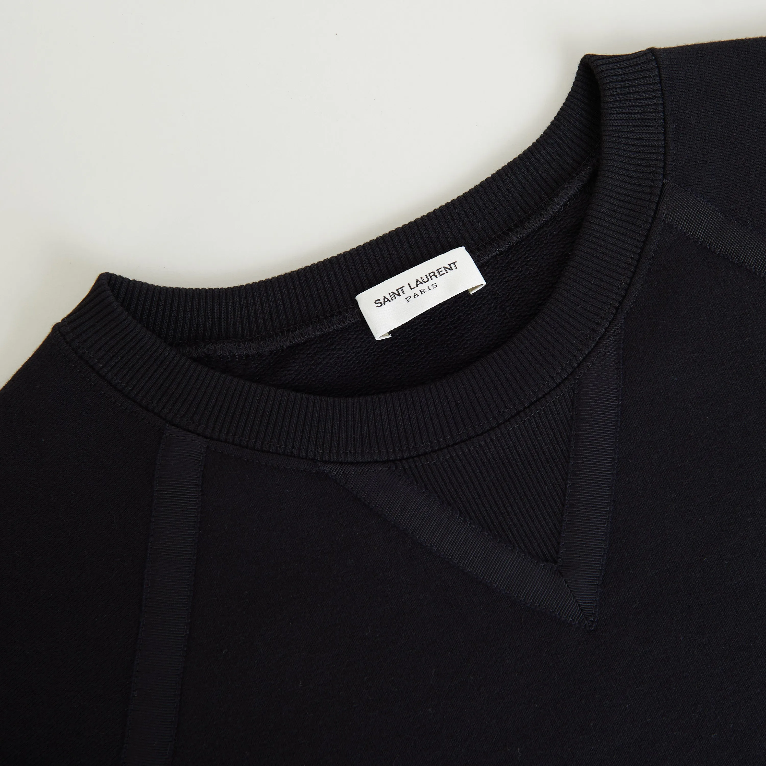 Black Crewneck Raglan-Sleeve Sweatshirt - Cotton, Grosgrain Detail
