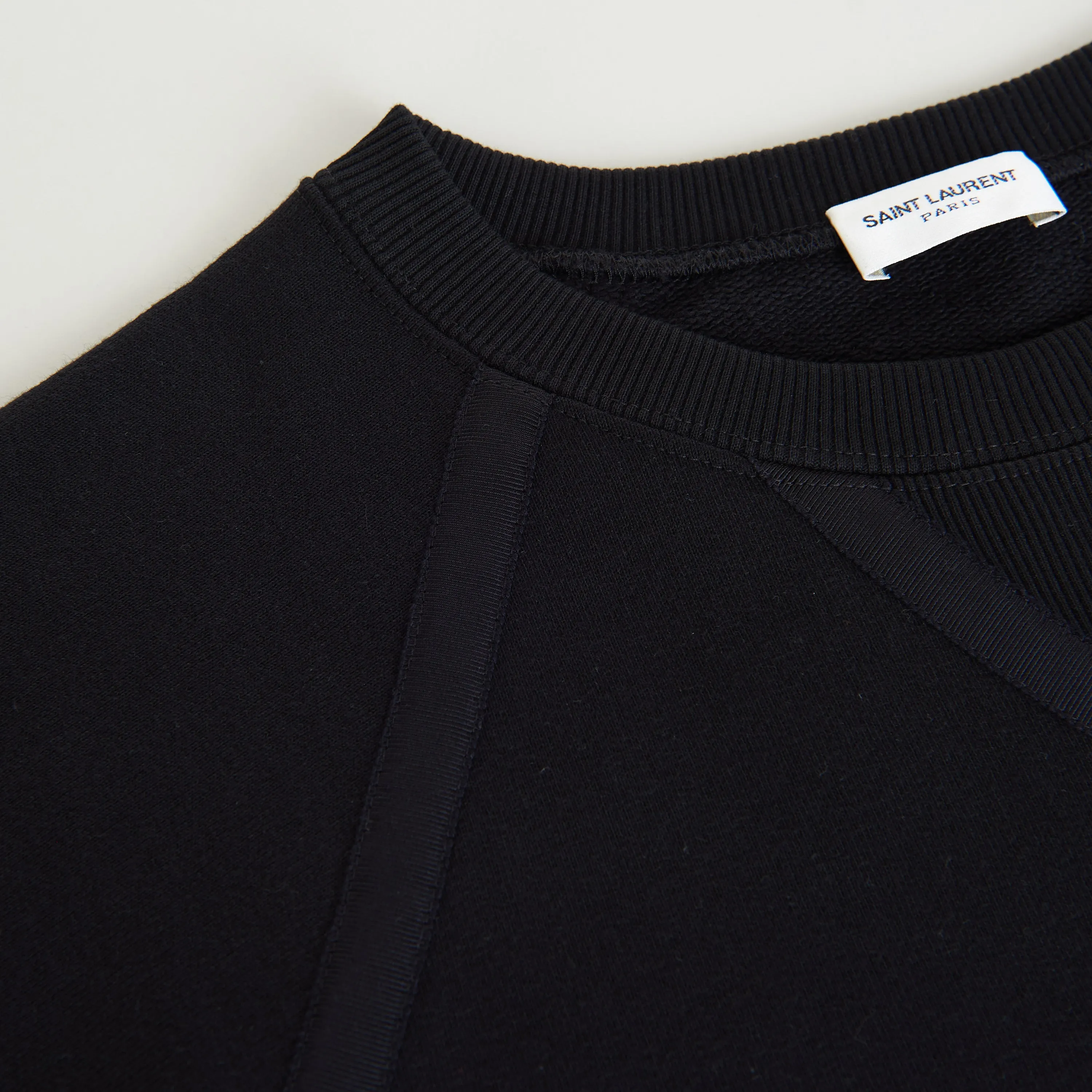 Black Crewneck Raglan-Sleeve Sweatshirt - Cotton, Grosgrain Detail