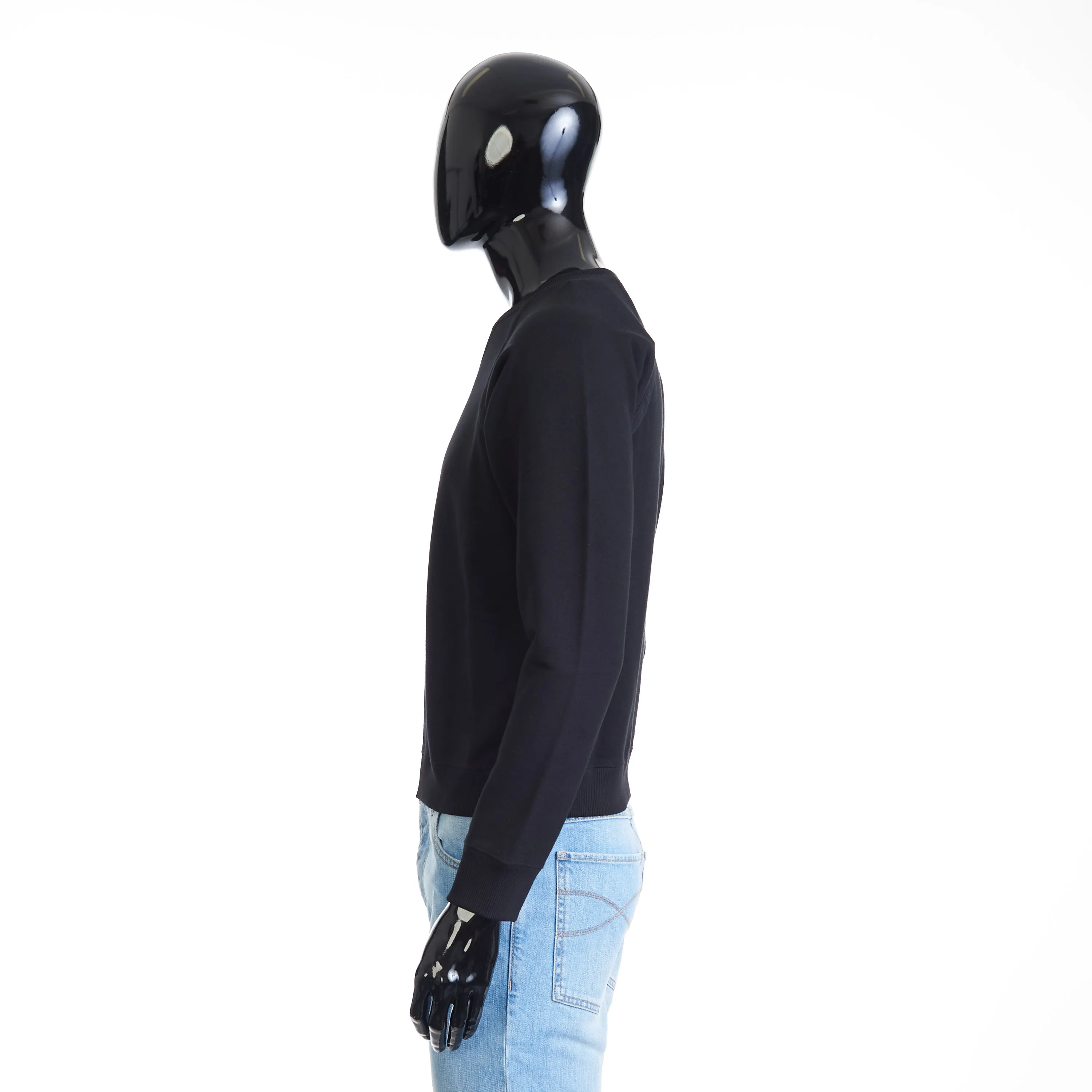 Black Crewneck Raglan-Sleeve Sweatshirt - Cotton, Grosgrain Detail