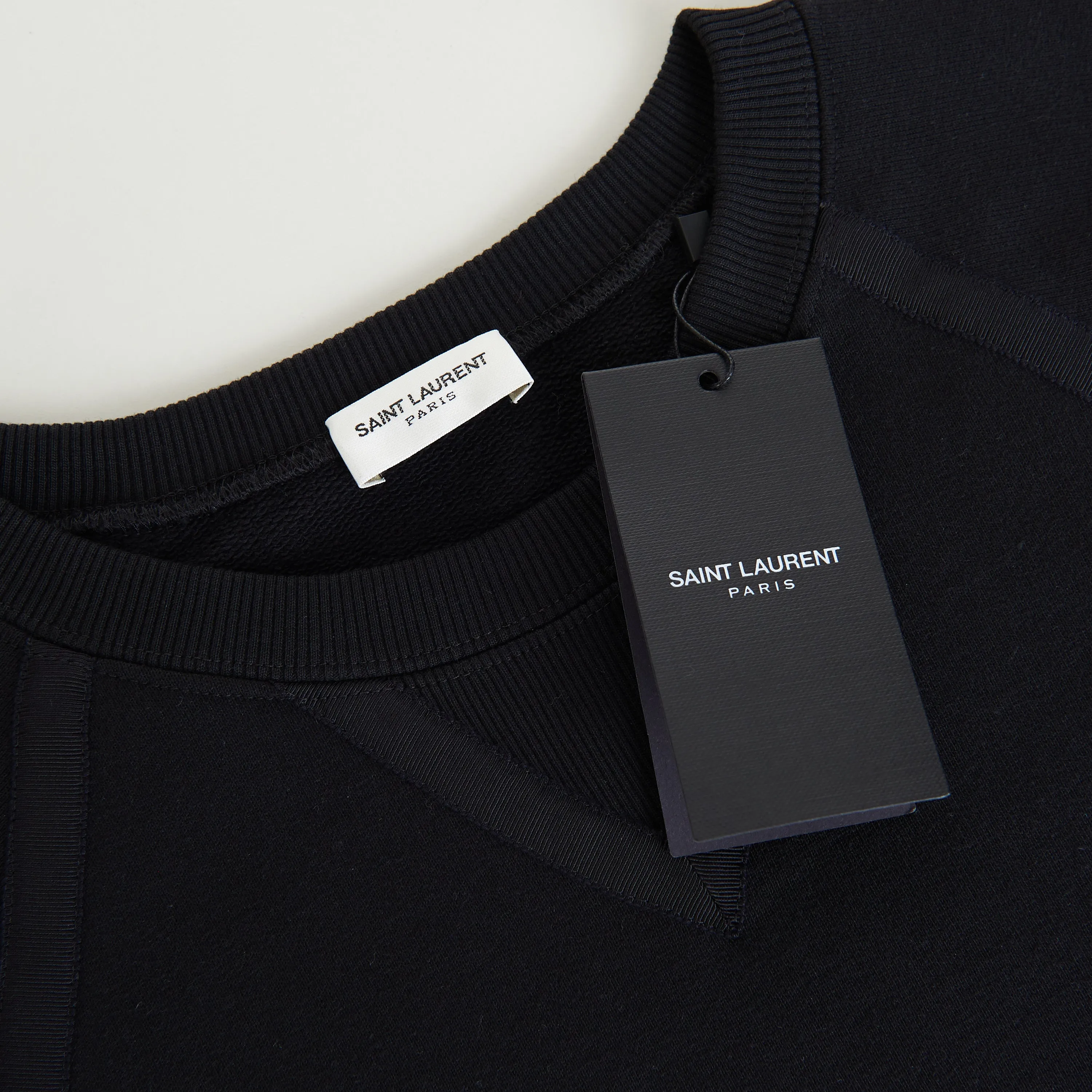 Black Crewneck Raglan-Sleeve Sweatshirt - Cotton, Grosgrain Detail