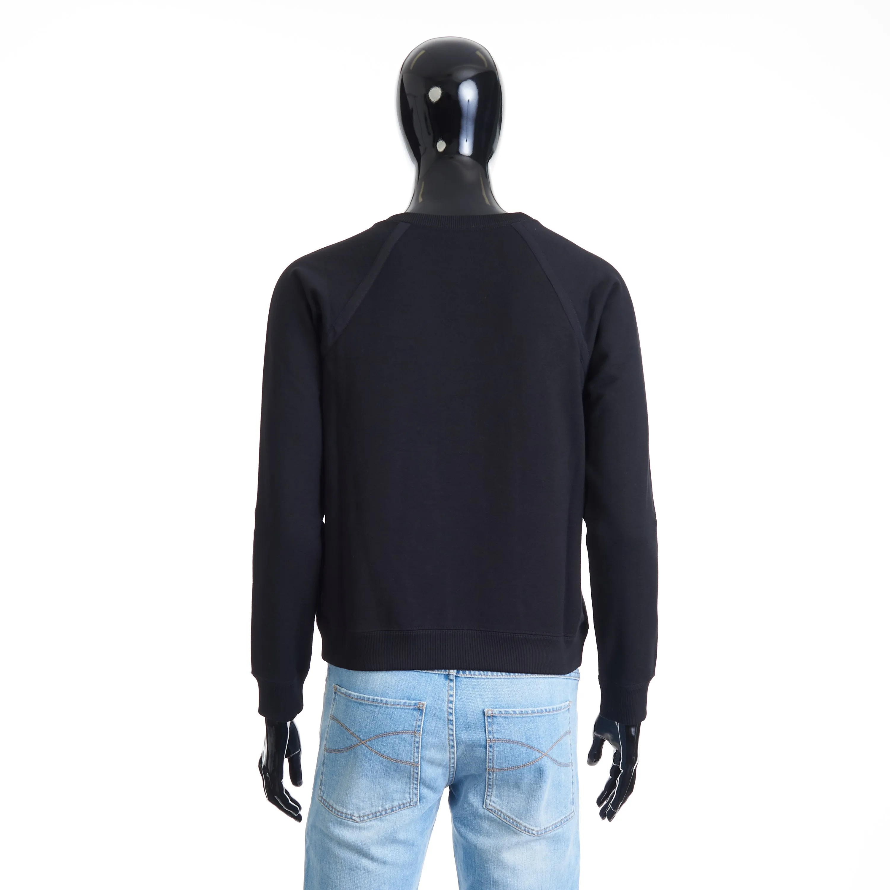 Black Crewneck Raglan-Sleeve Sweatshirt - Cotton, Grosgrain Detail