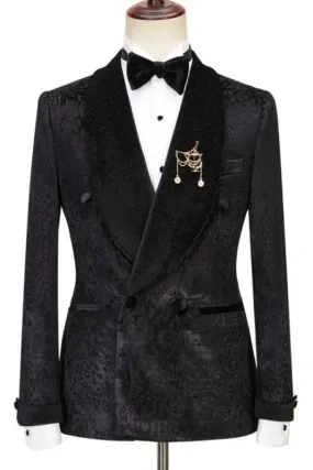 Black Double-Breasted Velvet Two Pieces Wedding Suits Lapel Slim Fit Prom Tuxedo Suits with Bow Tie