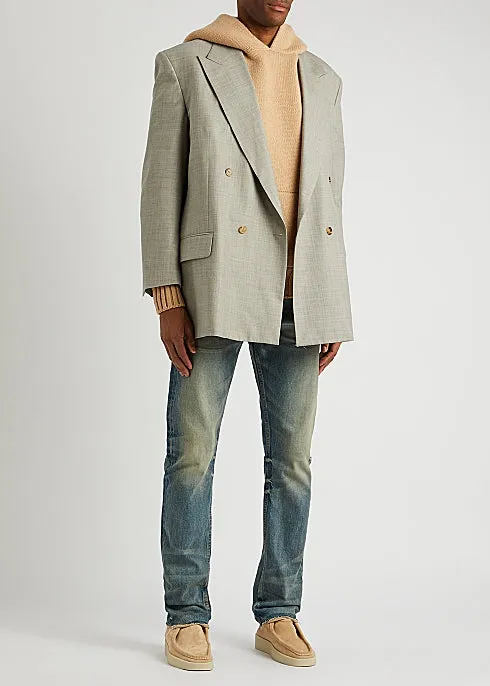 Blue distressed straight-leg jeans