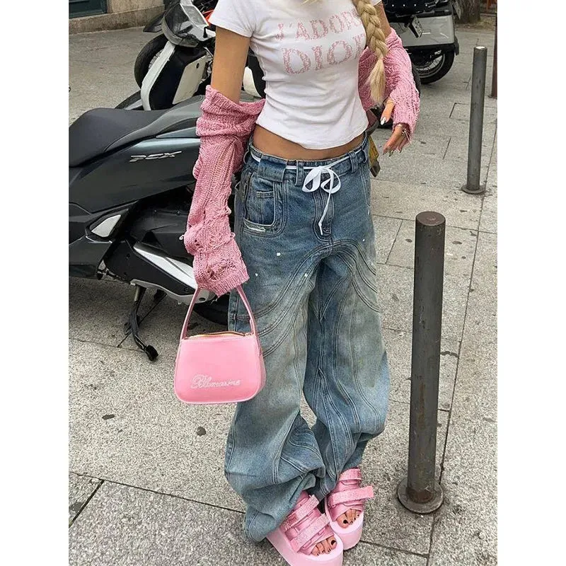 Blue High Waist Vintage Straight Baggy Casual Streetwear American Fashion Jeans