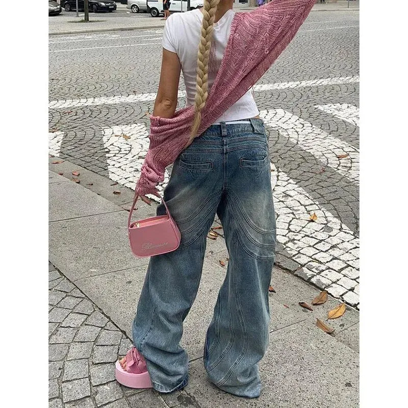 Blue High Waist Vintage Straight Baggy Casual Streetwear American Fashion Jeans