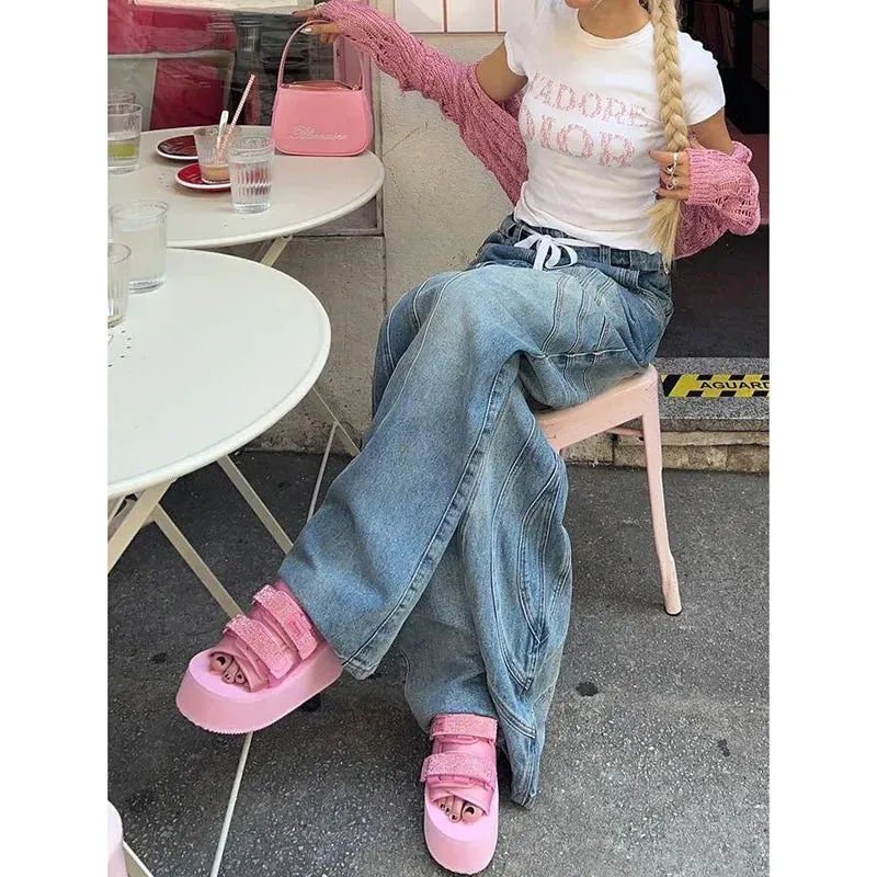 Blue High Waist Vintage Straight Baggy Casual Streetwear American Fashion Jeans