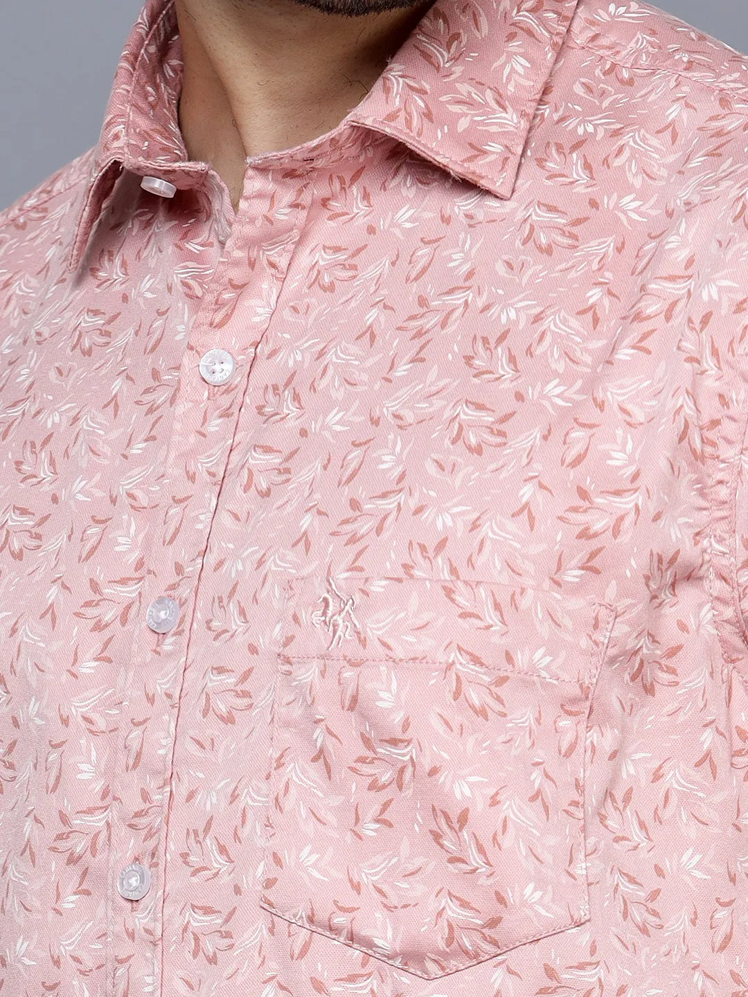 Cantabil Cotton Blend Printed Pink Half Sleeve Casual Shirt for Men with Pocket