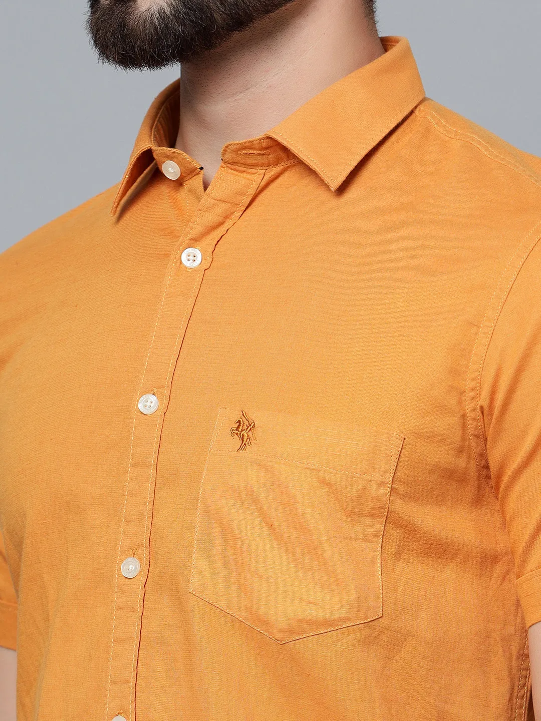Cantabil Cotton Blend Solid Mustard Half Sleeve Casual Shirt for Men with Pocket