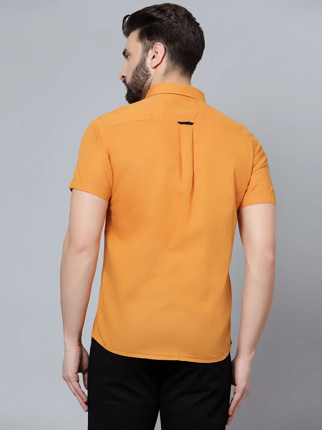 Cantabil Cotton Blend Solid Mustard Half Sleeve Casual Shirt for Men with Pocket