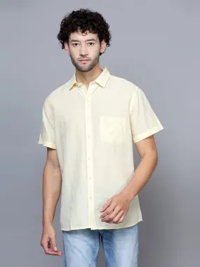 Cantabil Cotton Blend Yellow Solid Half Sleeve Casual Shirt for Men with Pocket