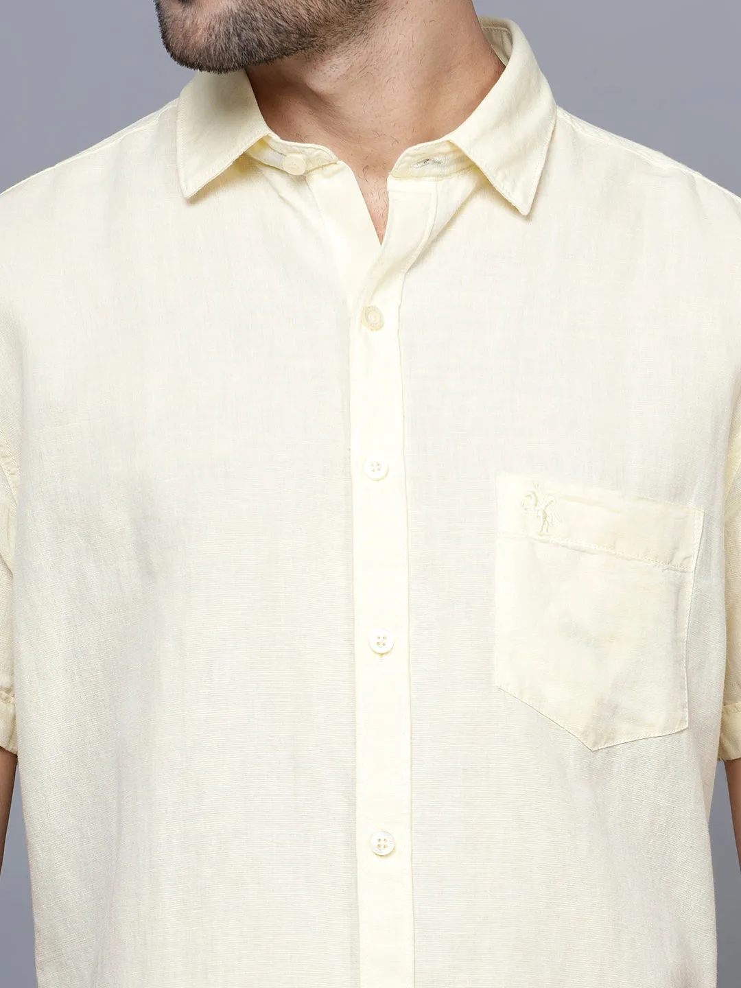Cantabil Cotton Blend Yellow Solid Half Sleeve Casual Shirt for Men with Pocket