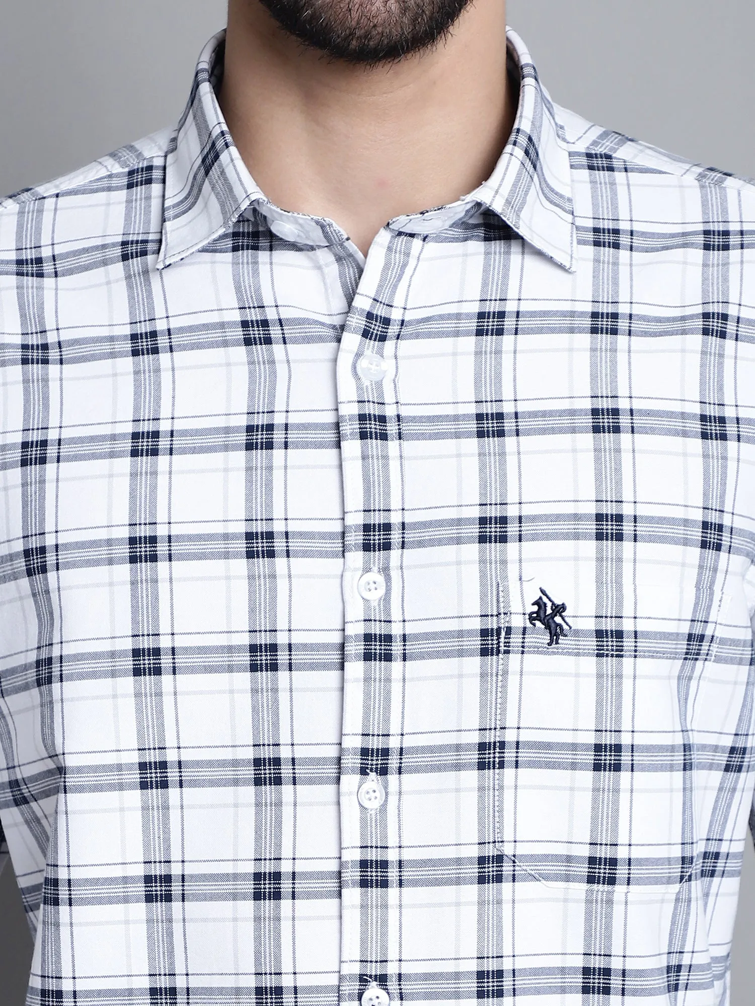 Cantabil Cotton Blue Checkered Full Sleeve Regular Fit Casual Shirt for Men with Pocket
