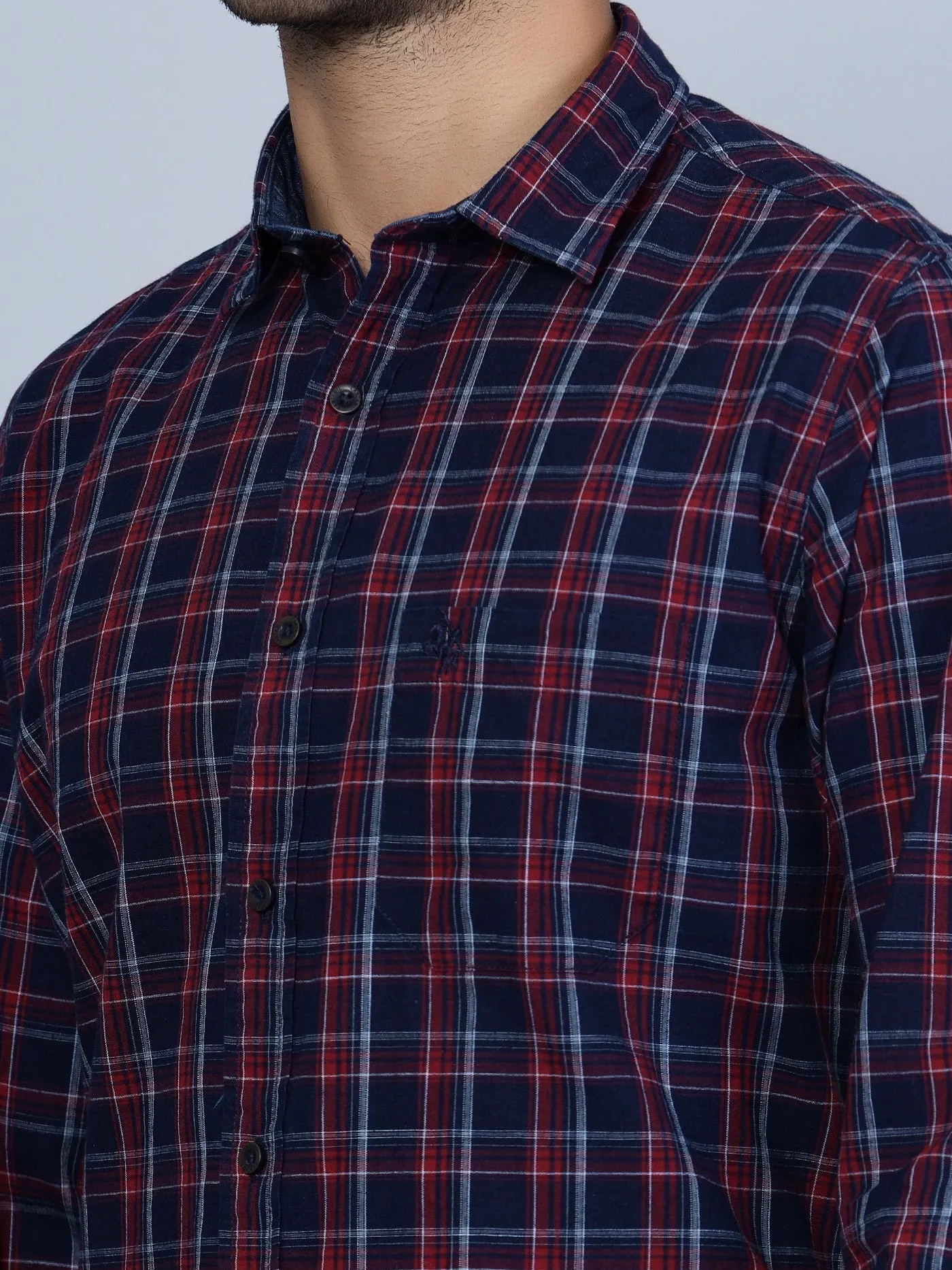 Cantabil Cotton Checkered Maroon Full Sleeve Casual Shirt for Men with Pocket