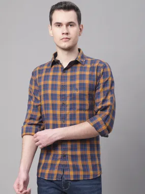 Cantabil Cotton Checkered Mustard Full Sleeve Casual Shirt for Men with Pocket