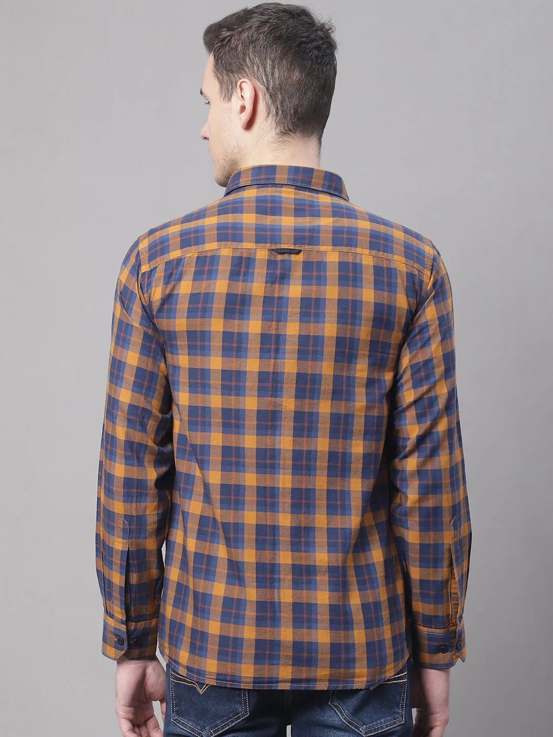 Cantabil Cotton Checkered Mustard Full Sleeve Casual Shirt for Men with Pocket