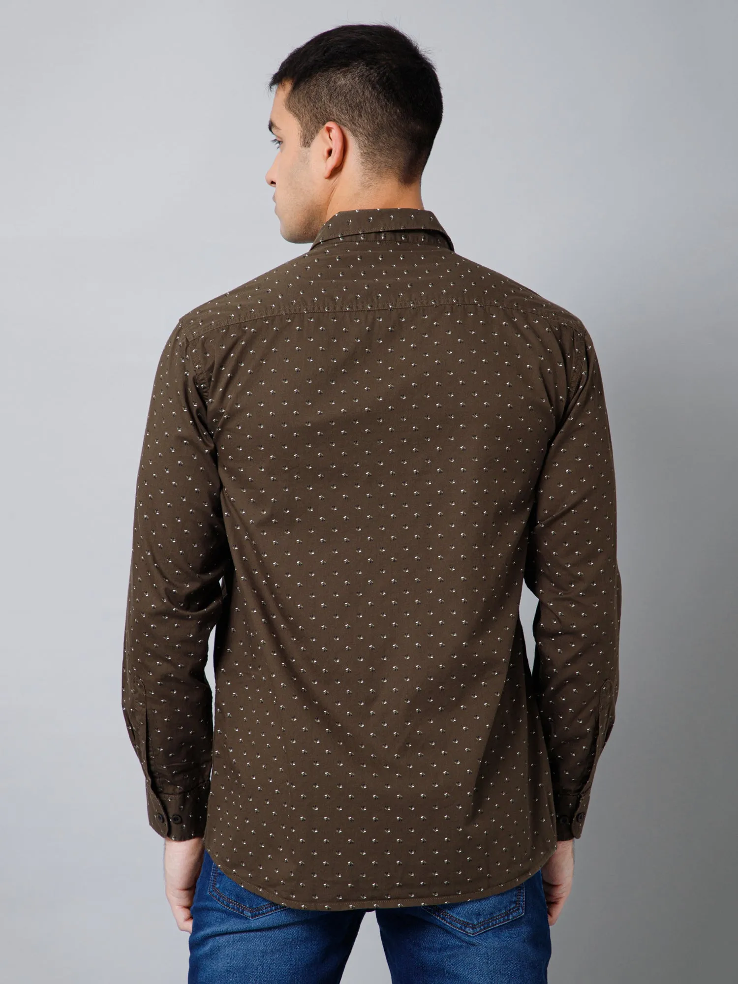 Cantabil Cotton Floral Printed Full Sleeve Regular Fit Olive Casual Shirt with Pocket for Men