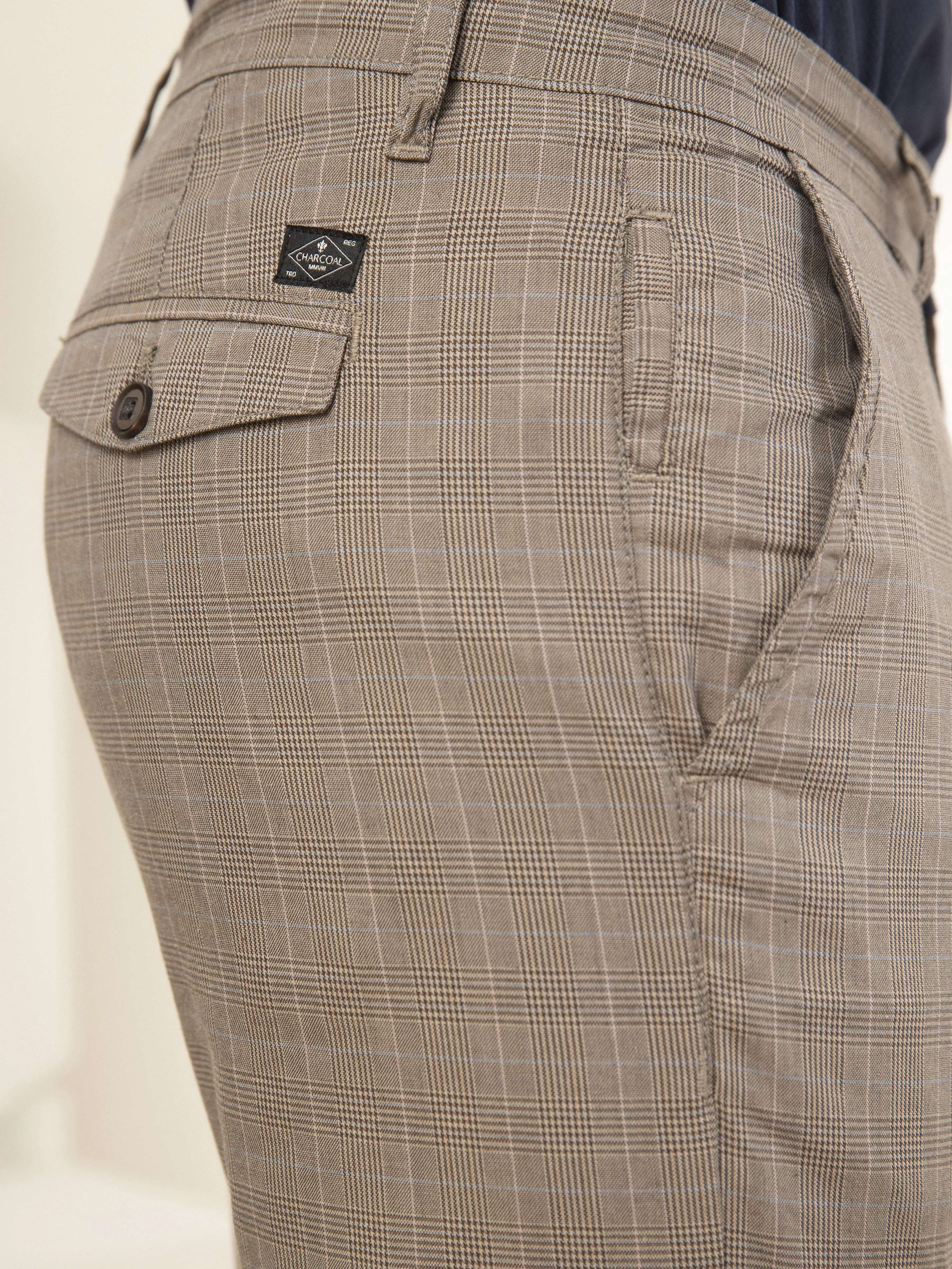 CASUAL PANT SLIM FIT CROSS POCKET BROWN KHAKI
