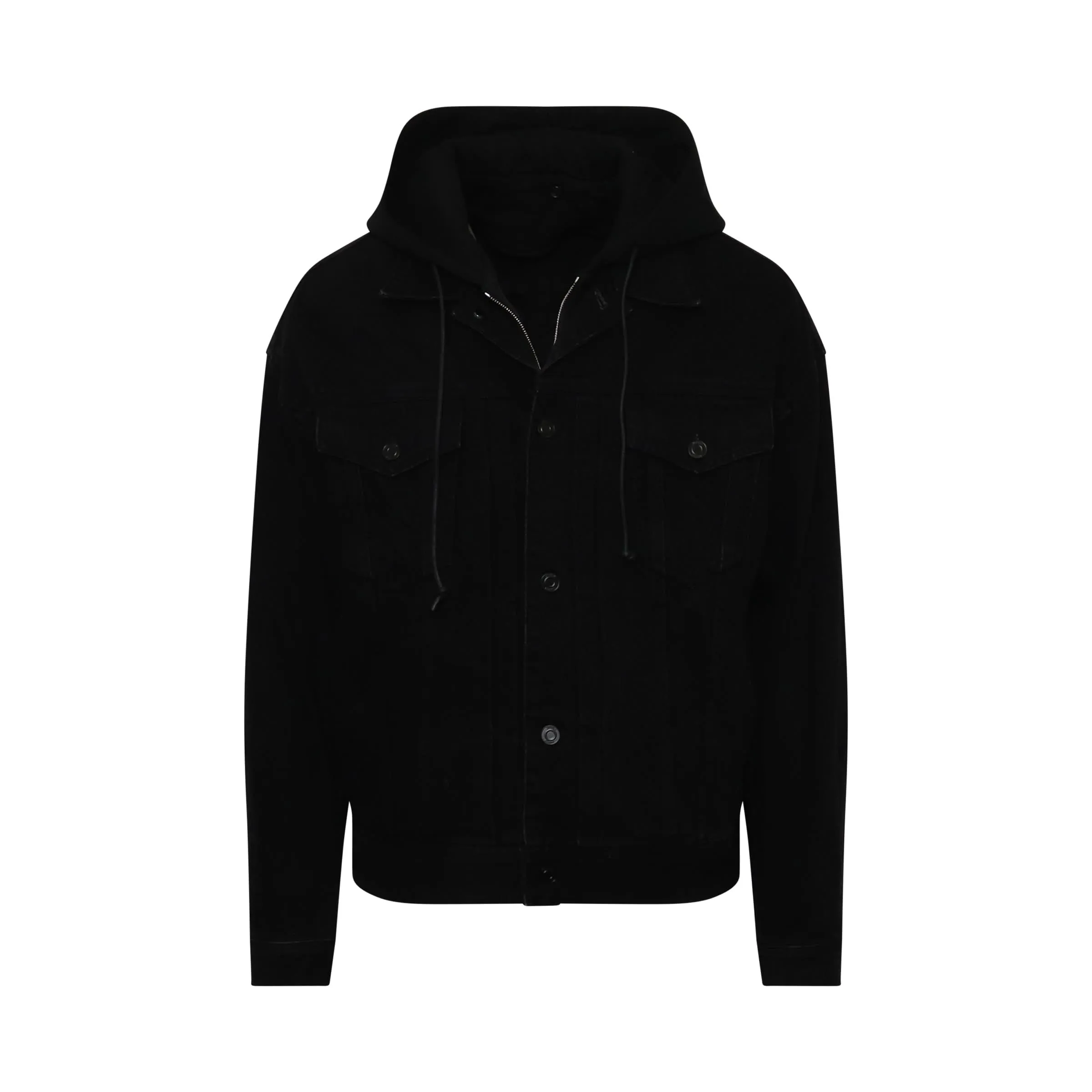 Detachable Hooded Trucker Jacket in Black