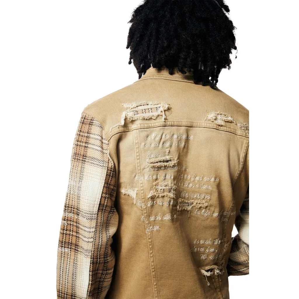 Embroidered Plaid Backed Jean Jacket - Brulee