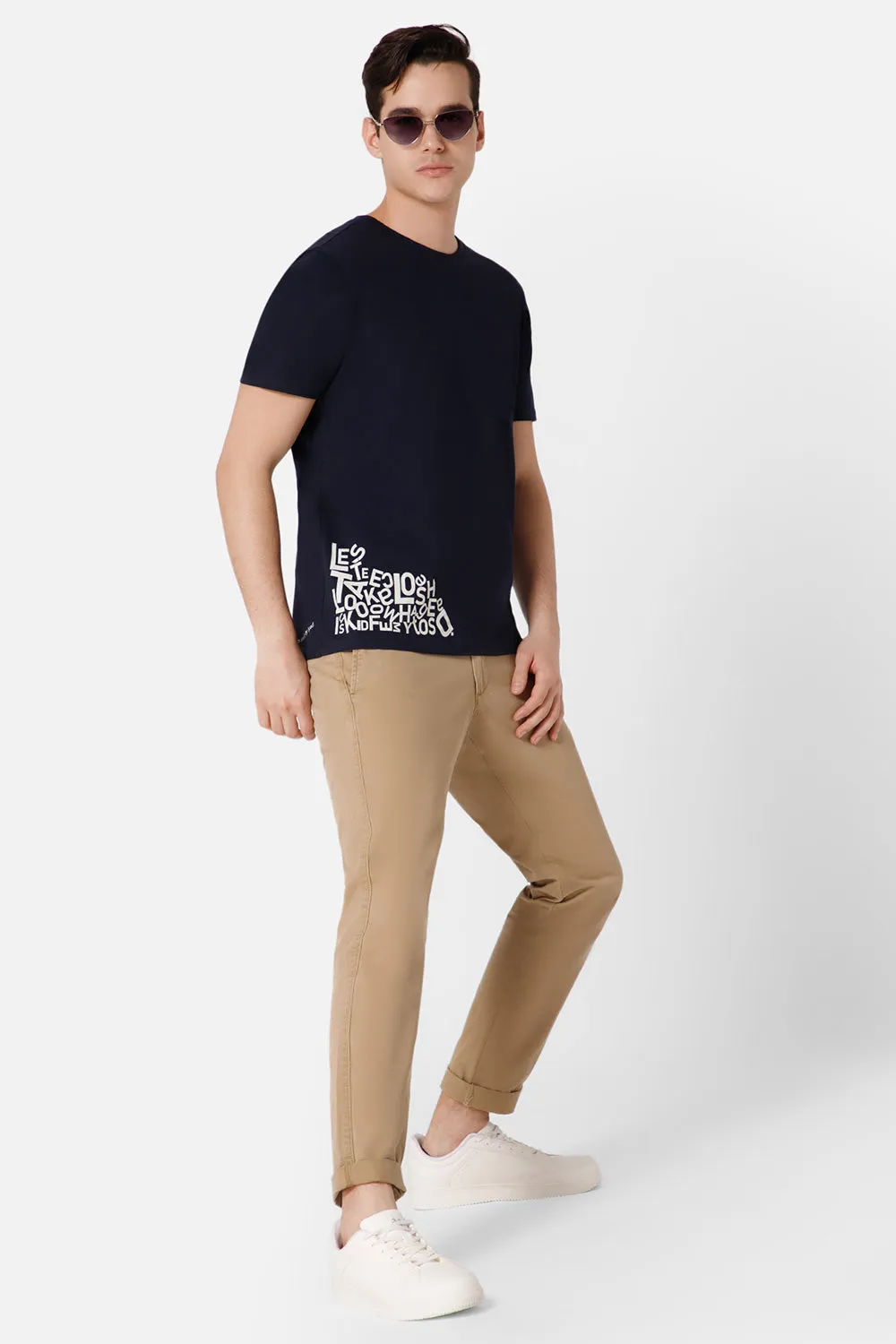 Enhance Printed Crew Neck Men's Casual T-Shirts - Navy - TS31
