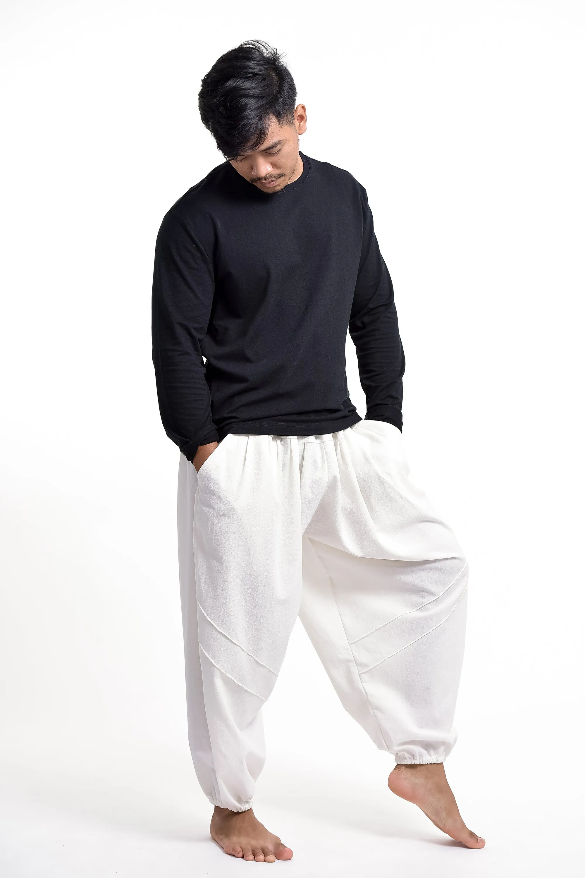 Genie White Cotton Harem Pants for Men