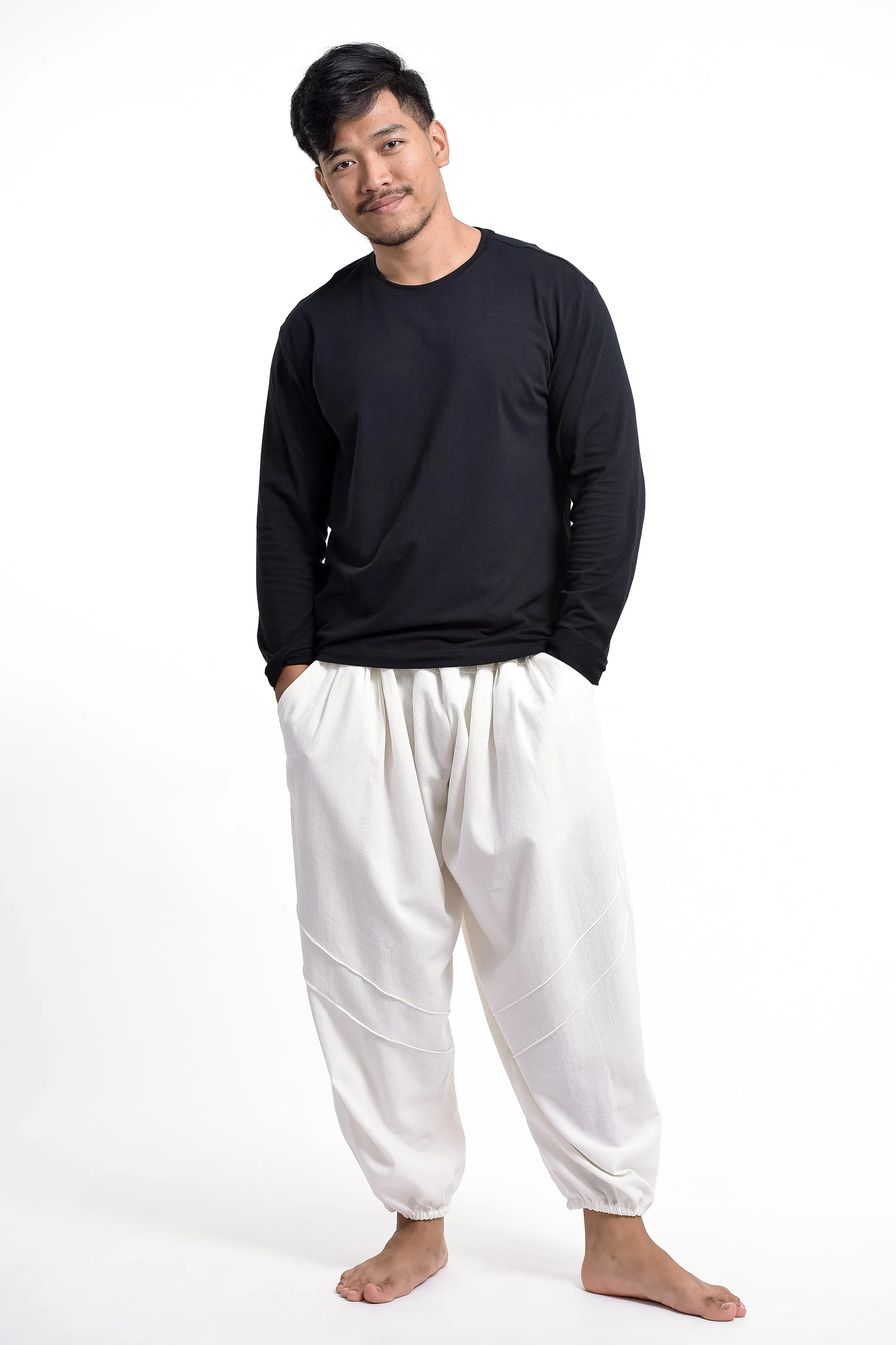 Genie White Cotton Harem Pants for Men