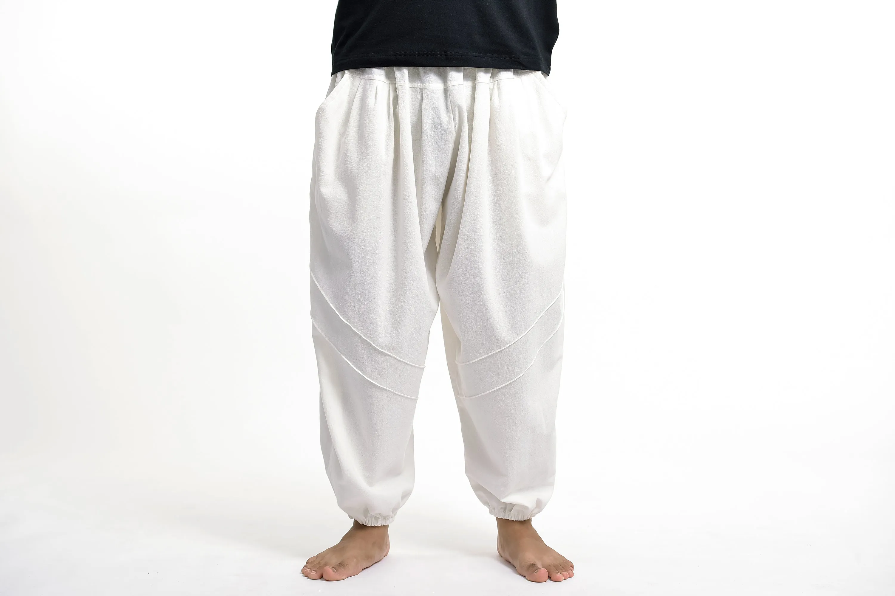 Genie White Cotton Harem Pants for Men