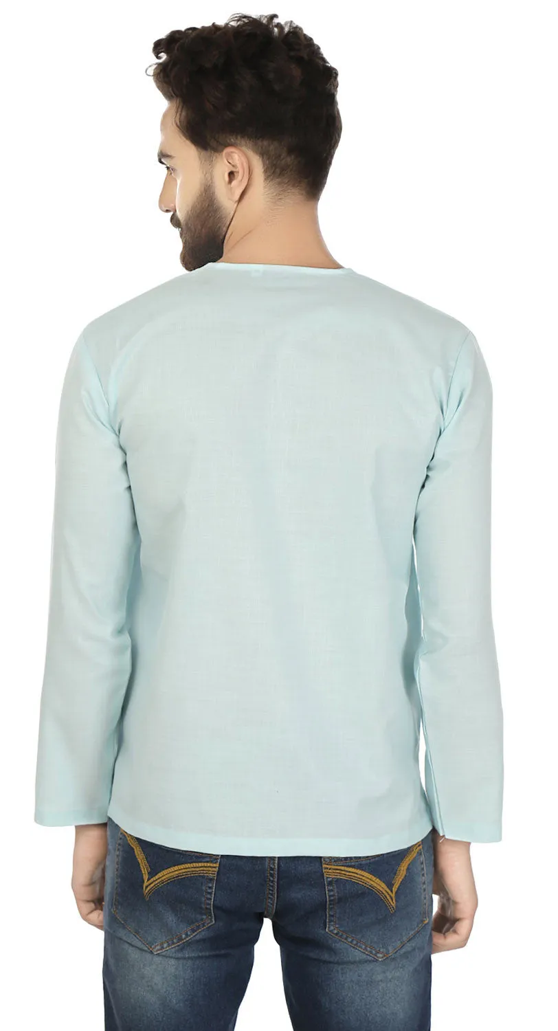 Indian Clothing Cotton Short Kurta Shirt for Men (Blue)