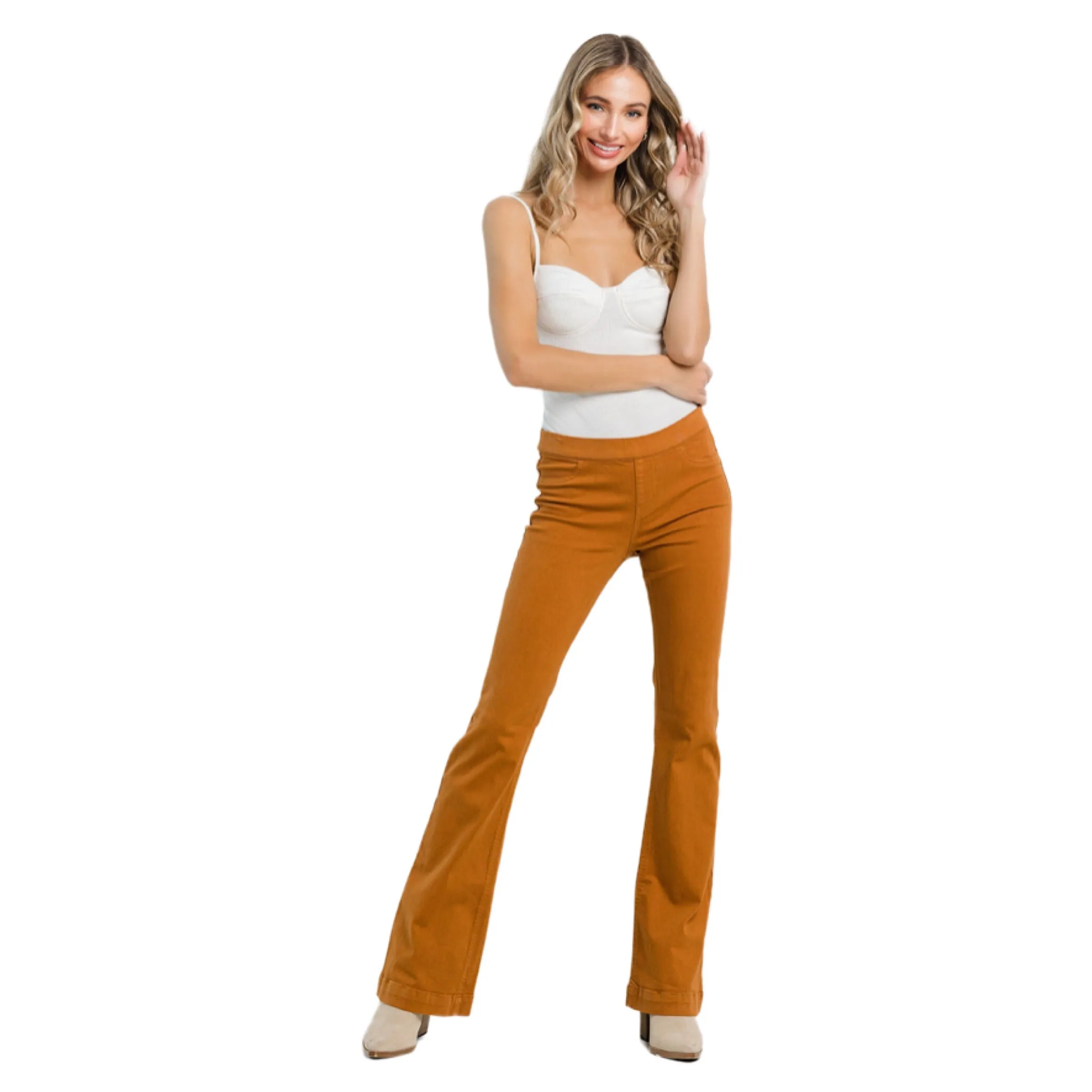 Jelly Jeans Mid Rise Caramel Pull On Flare Pants ALL SIZES S, M, L, XL