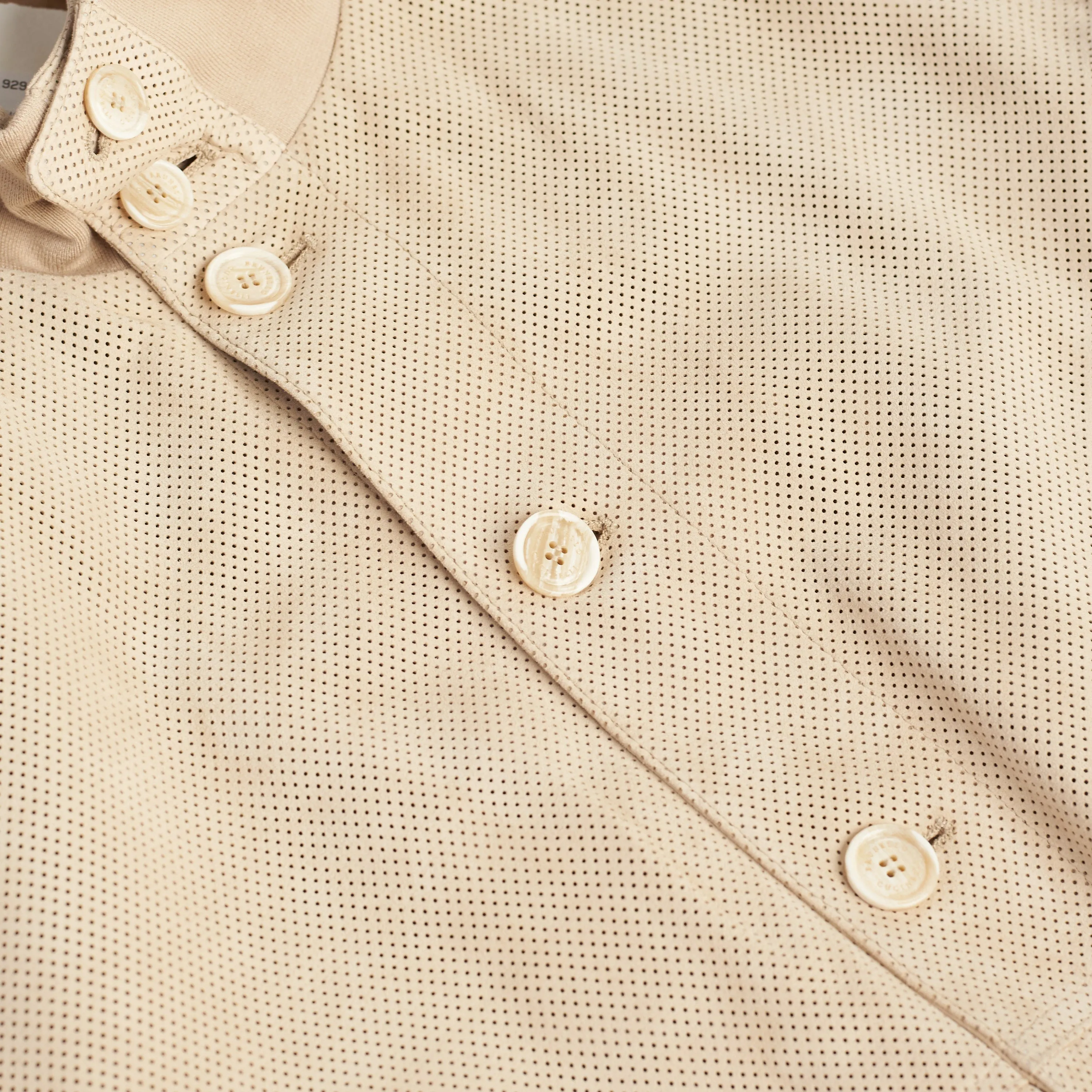 Light Beige Perforated Leather Jacket - Stand Up Collar