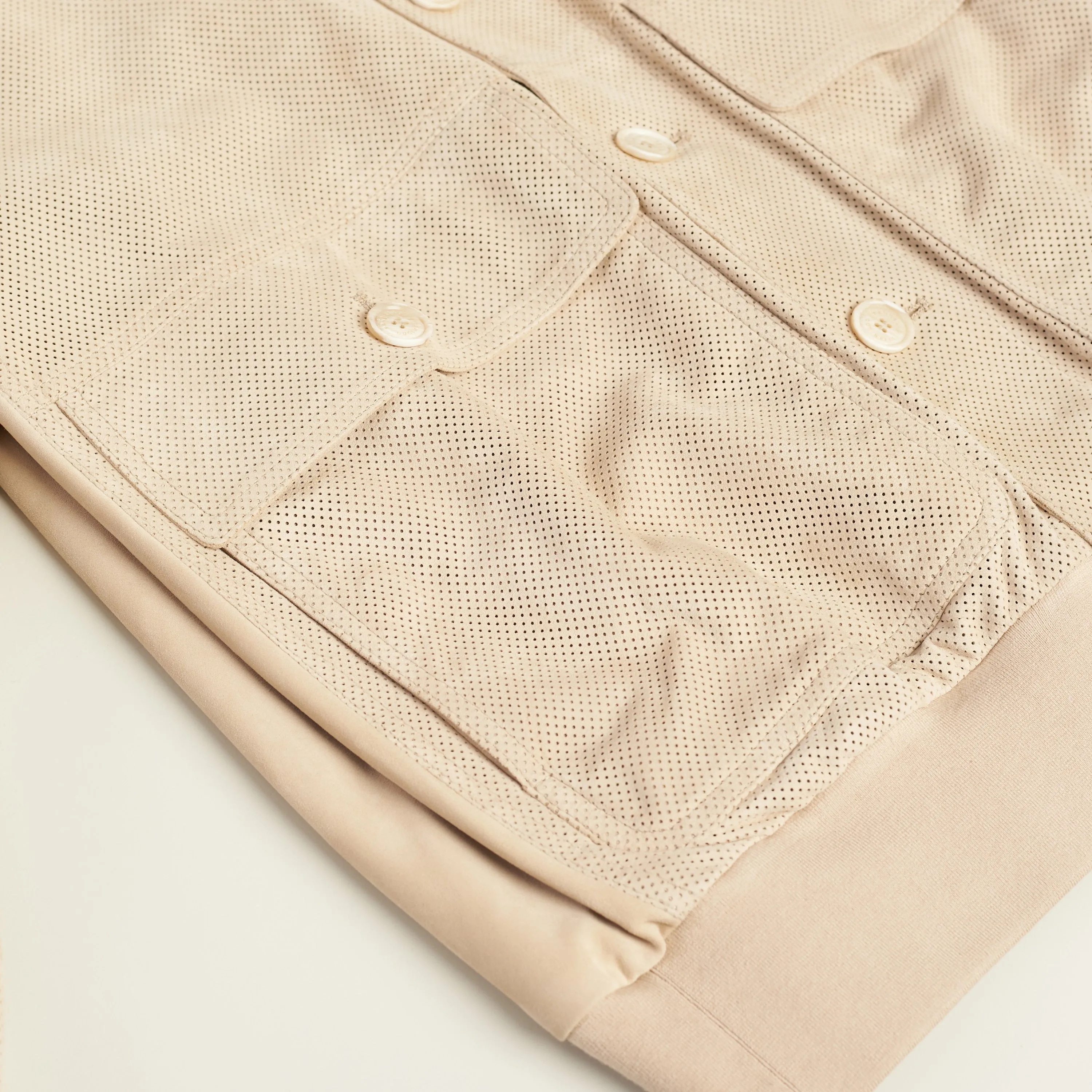 Light Beige Perforated Leather Jacket - Stand Up Collar