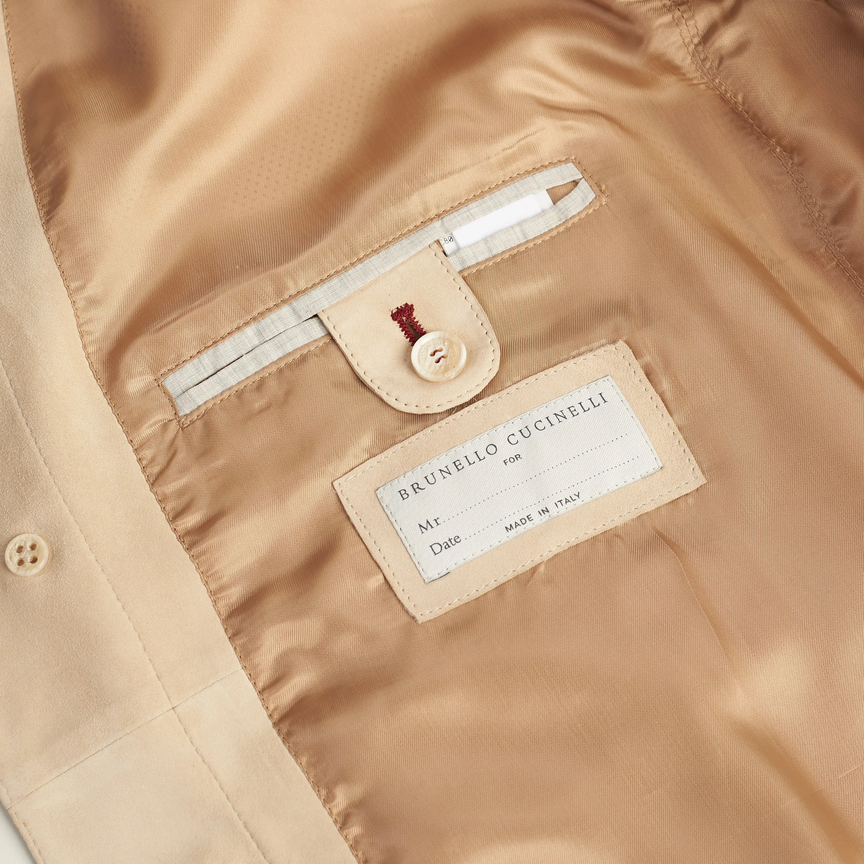 Light Beige Perforated Leather Jacket - Stand Up Collar