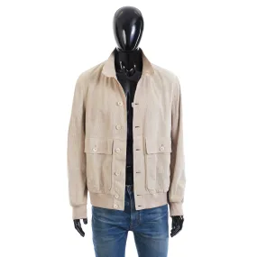 Light Beige Perforated Leather Jacket - Stand Up Collar