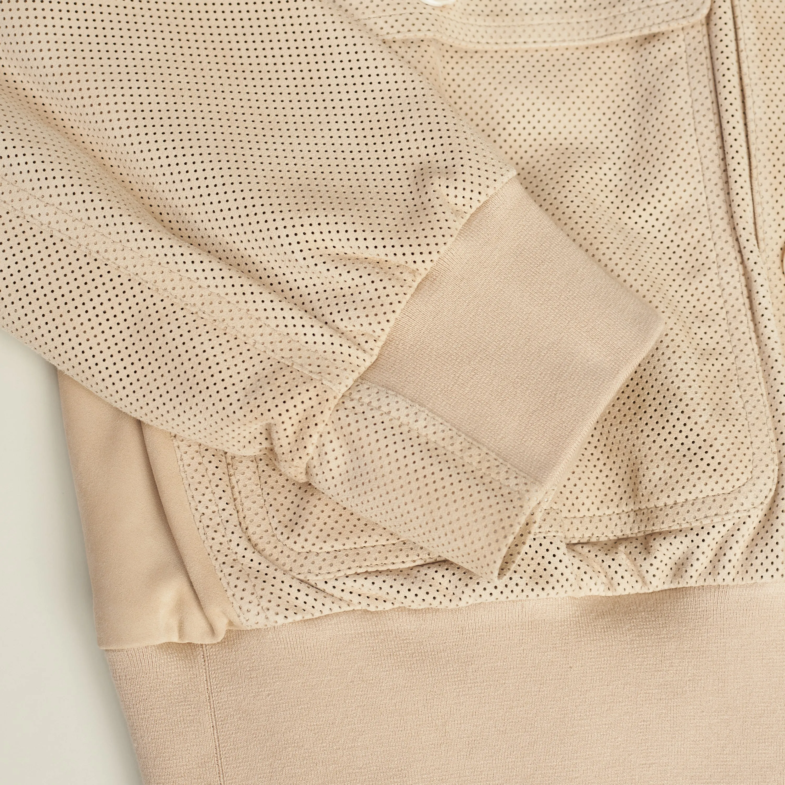Light Beige Perforated Leather Jacket - Stand Up Collar