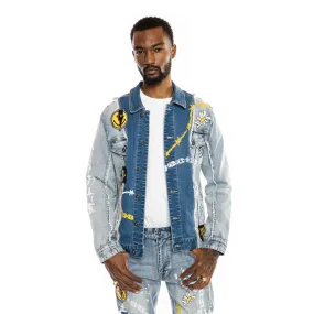 Mixed Media Fashion Jean Jacket - Albany Blue