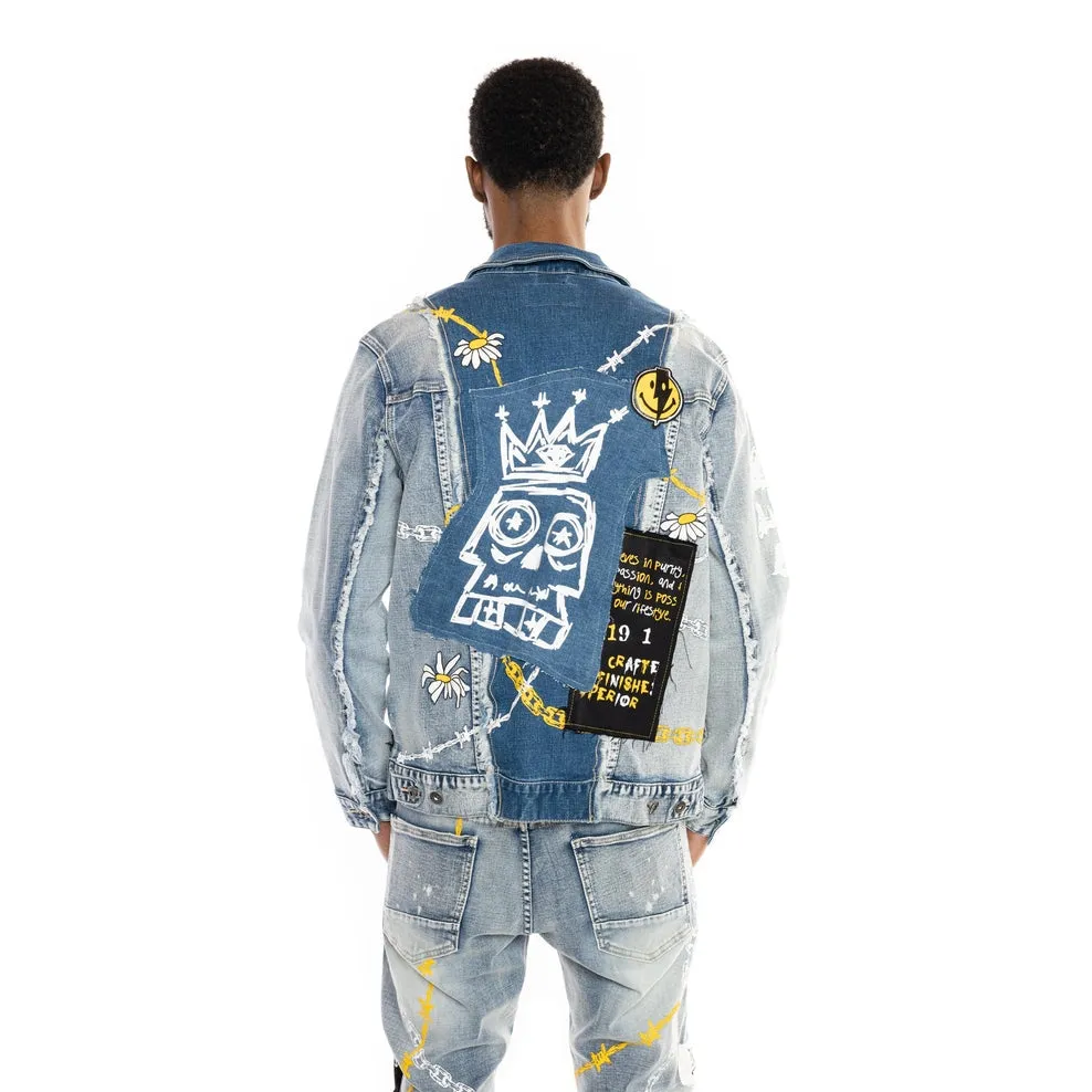 Mixed Media Fashion Jean Jacket - Albany Blue