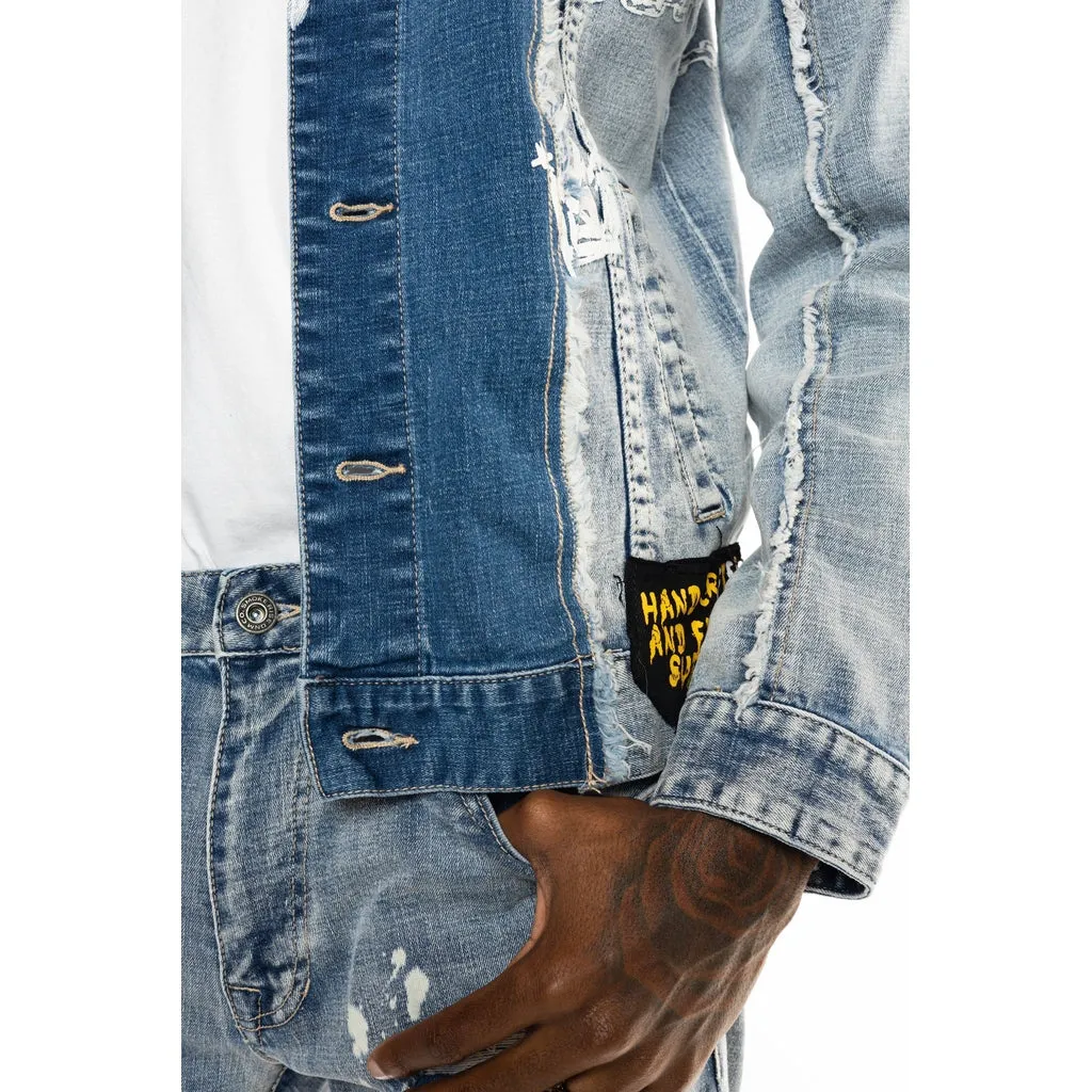Mixed Media Fashion Jean Jacket - Albany Blue