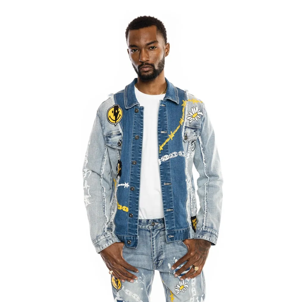 Mixed Media Fashion Jean Jacket - Albany Blue