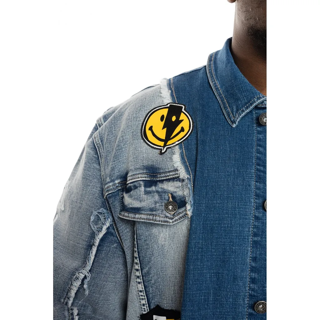 Mixed Media Fashion Jean Jacket - Albany Blue