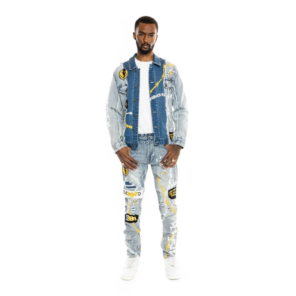Mixed Media Fashion Jean Jacket - Albany Blue