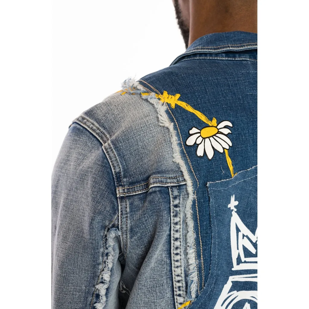 Mixed Media Fashion Jean Jacket - Albany Blue