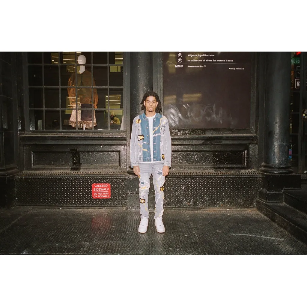 Mixed Media Fashion Jean Jacket - Albany Blue