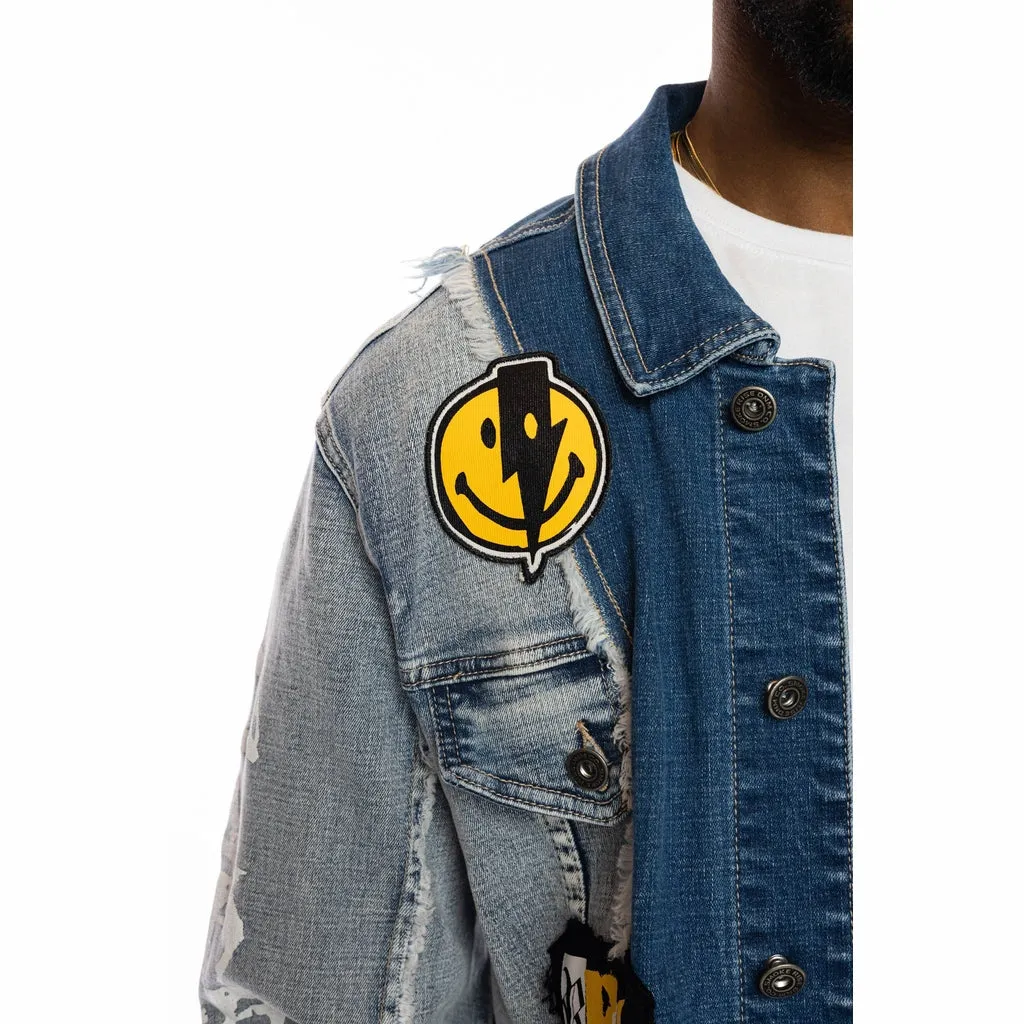 Mixed Media Fashion Jean Jacket - Albany Blue